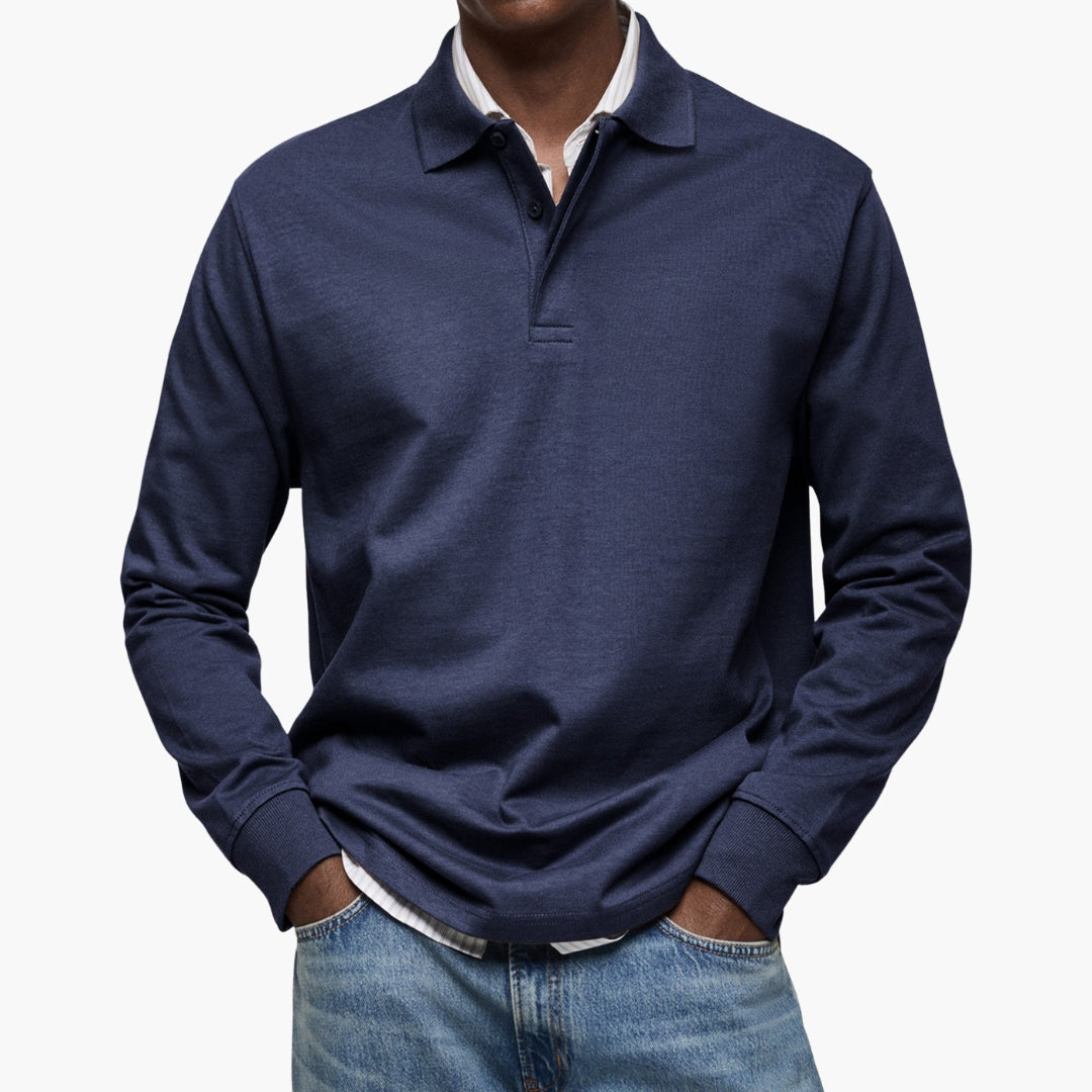Men's Long Sleeve Polo Shirt with Cotton Blend
