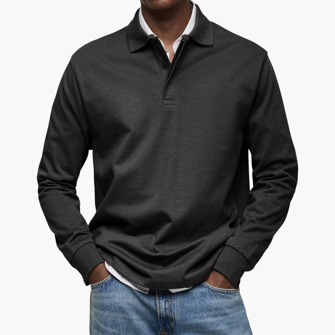 Men's Long Sleeve Polo Shirt with Cotton Blend