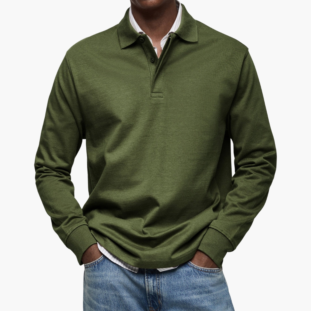Men's Long Sleeve Polo Shirt with Cotton Blend