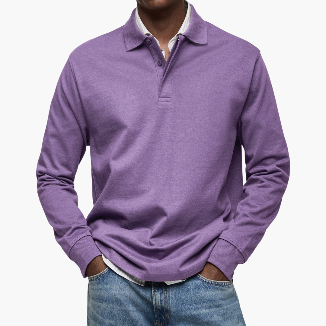 Men's Long Sleeve Polo Shirt with Cotton Blend