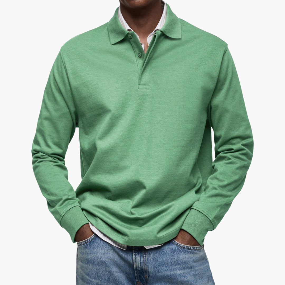 Men's Long Sleeve Polo Shirt with Cotton Blend
