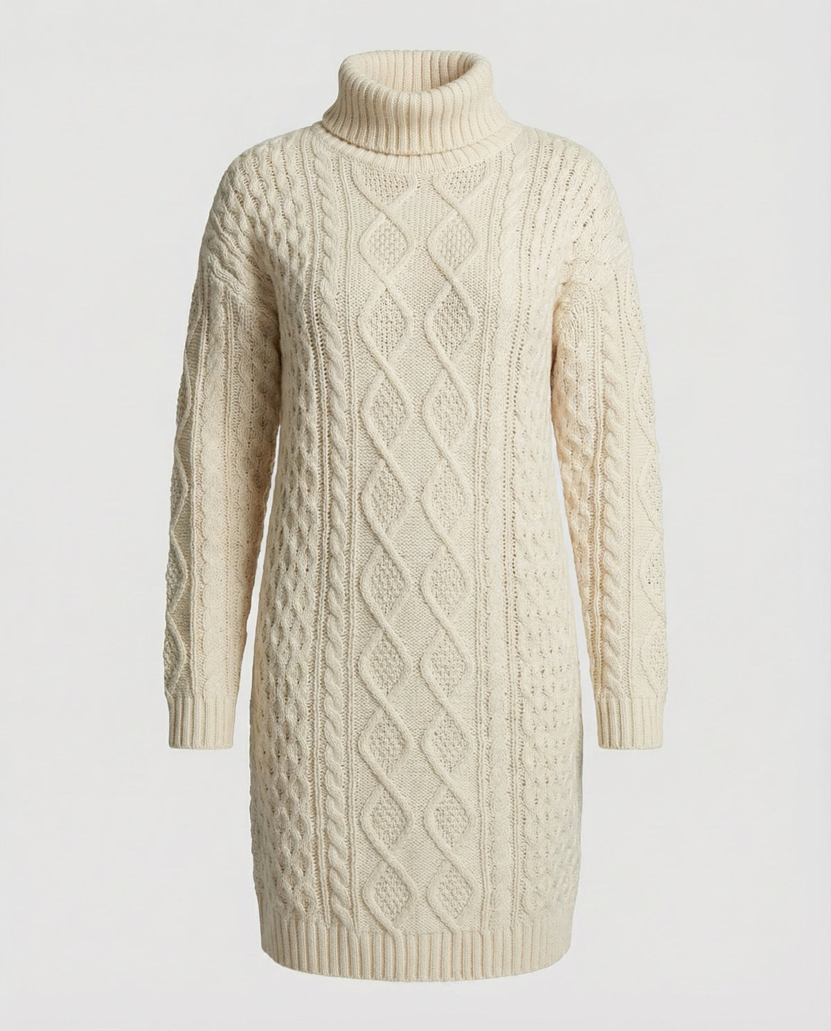Women's Long Sleeve Midi Knit Dress with Round Neck and Ribbed Cuffs