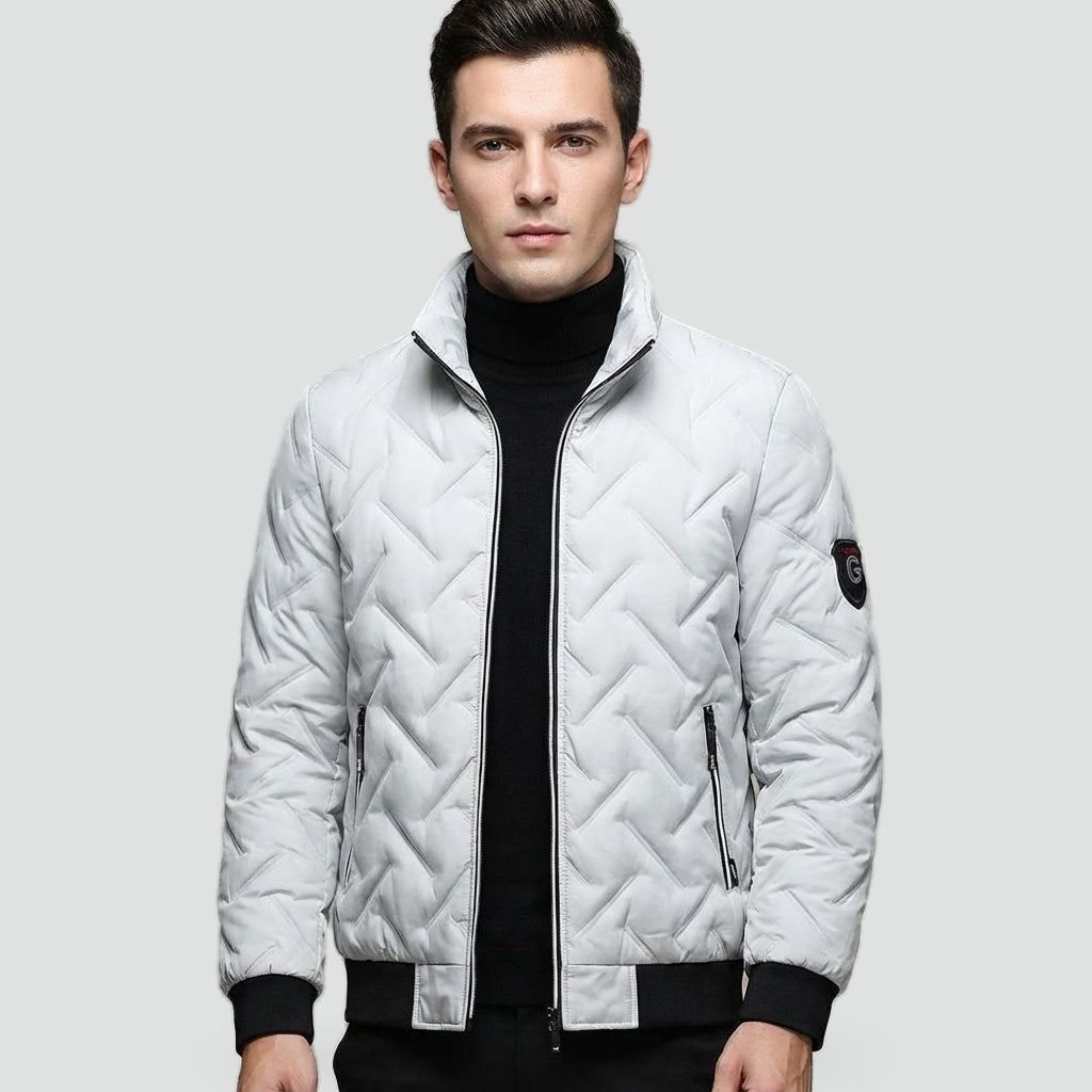 Puffer Jacket for Men with Geometric Design and Lightweight Filling