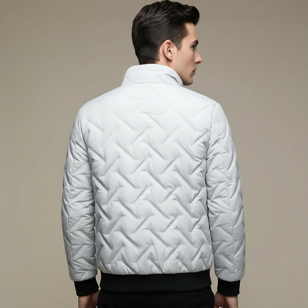 Puffer Jacket for Men with Geometric Design and Lightweight Filling