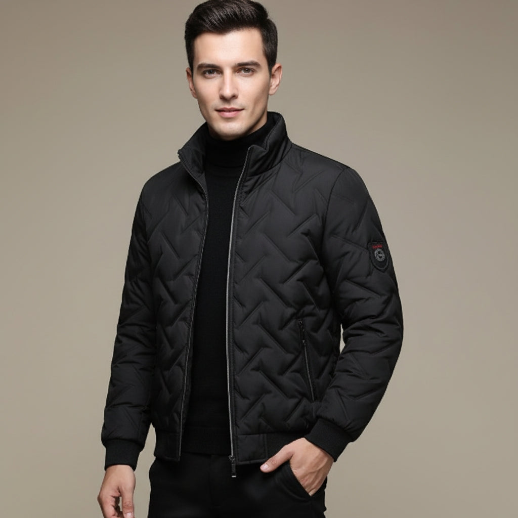 Puffer Jacket for Men with Geometric Design and Lightweight Filling