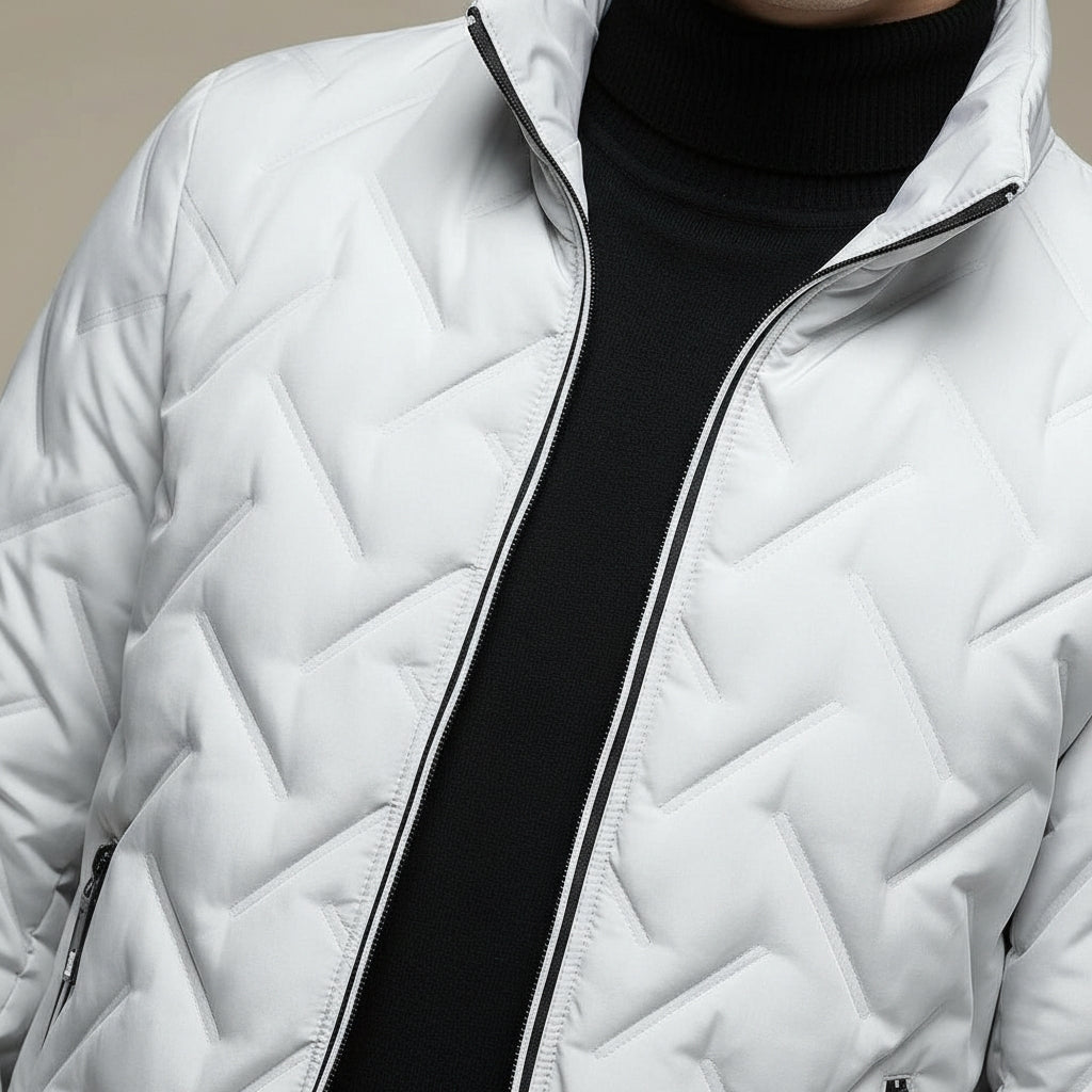 Puffer Jacket for Men with Geometric Design and Lightweight Filling