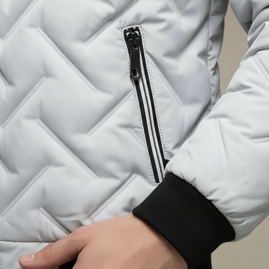 Puffer Jacket for Men with Geometric Design and Lightweight Filling