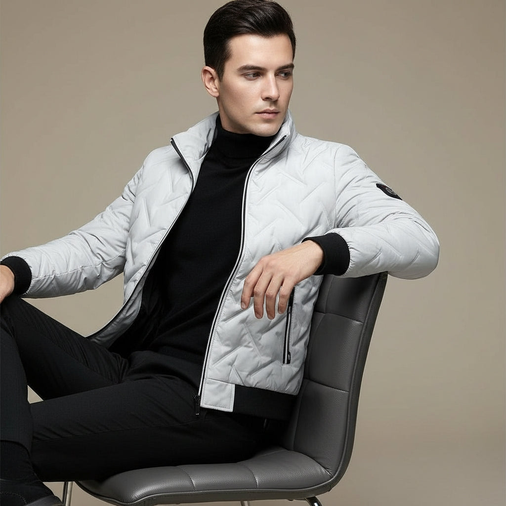 Puffer Jacket for Men with Geometric Design and Lightweight Filling