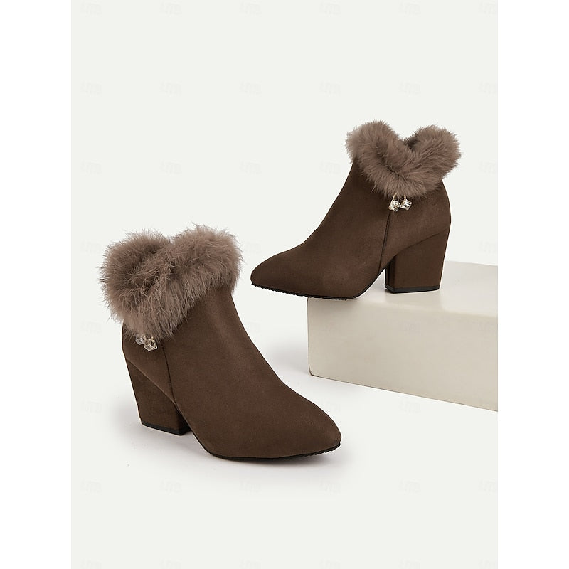 Pearl | Ankle Boots with Fur-Trimmed Block Heels