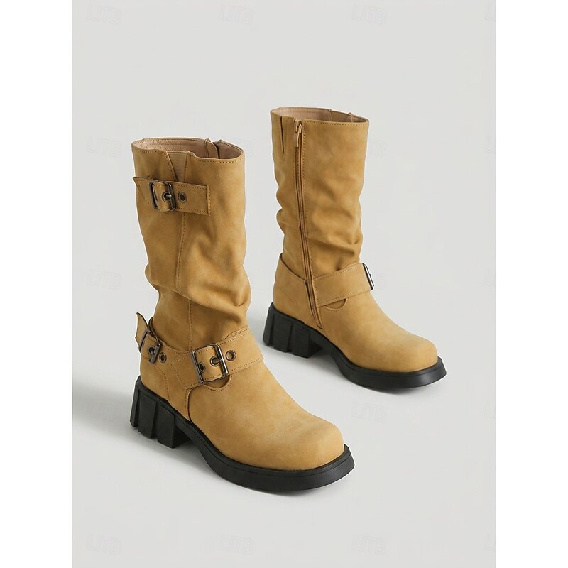 Ramona | Retro Buckle Biker Boots