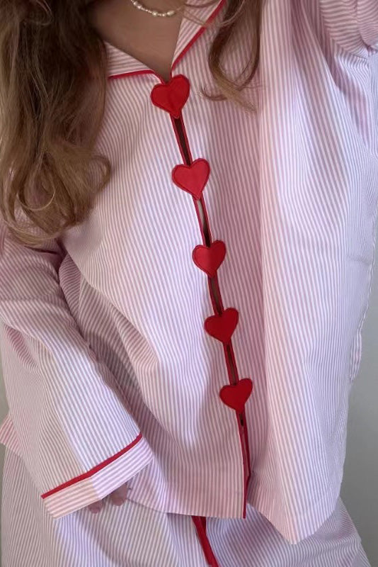 Ladies' Pyjama Set Two-Piece Heart Buttons Elastic Waist