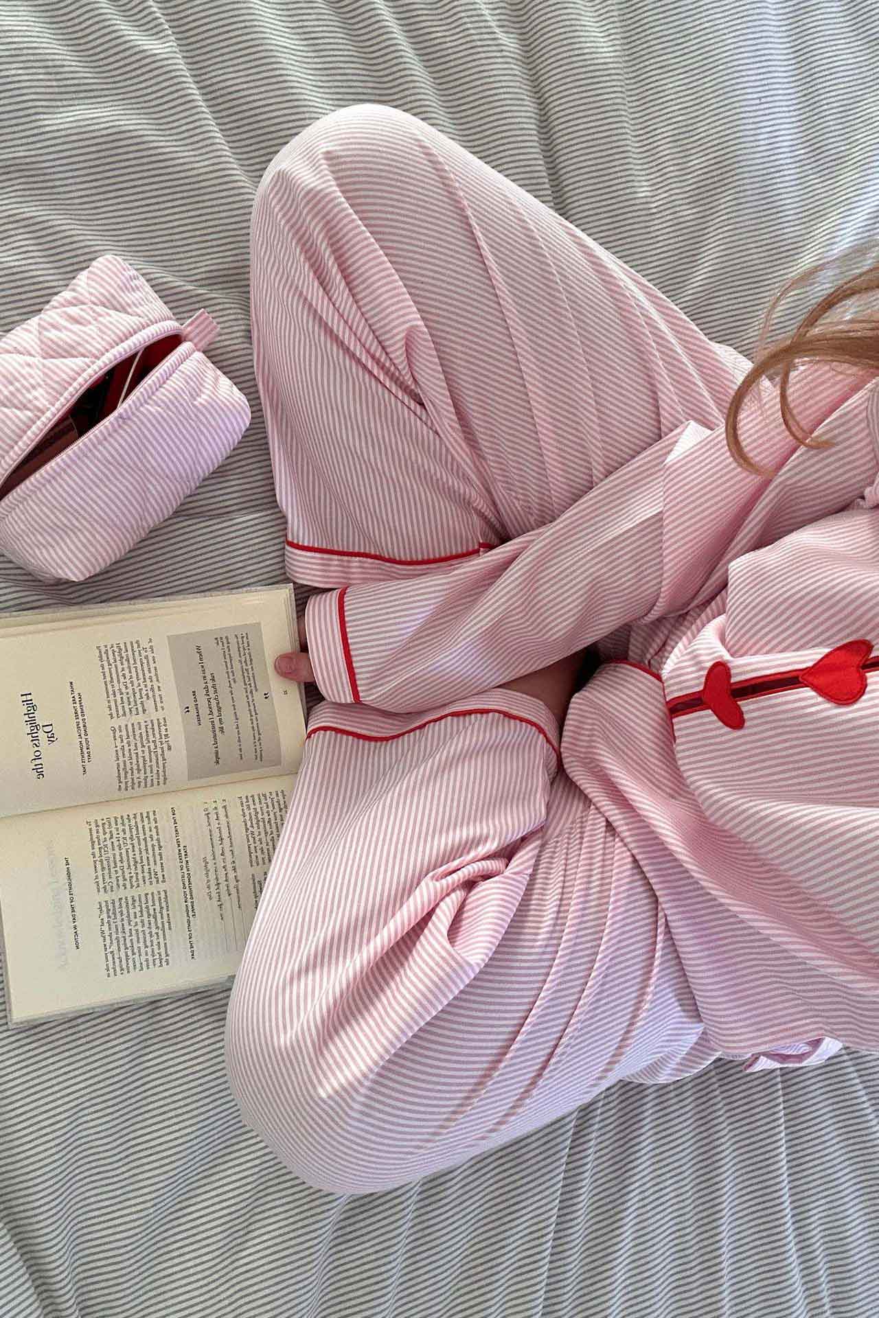 Ladies' Pyjama Set Two-Piece Heart Buttons Elastic Waist