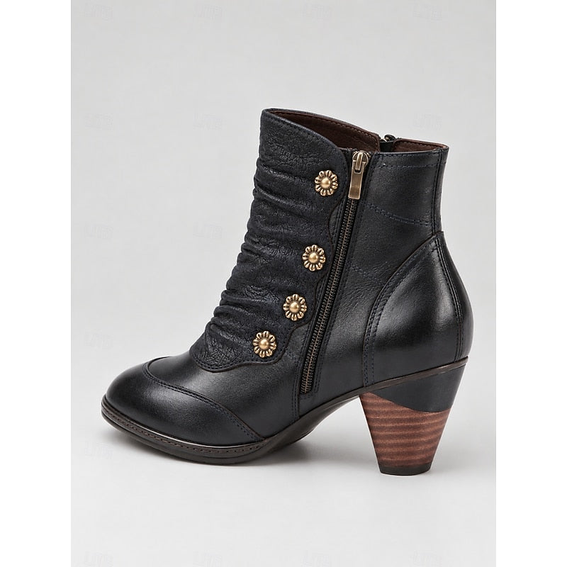 Maisie | Ruched Ankle Boots with Button Detail and Heels