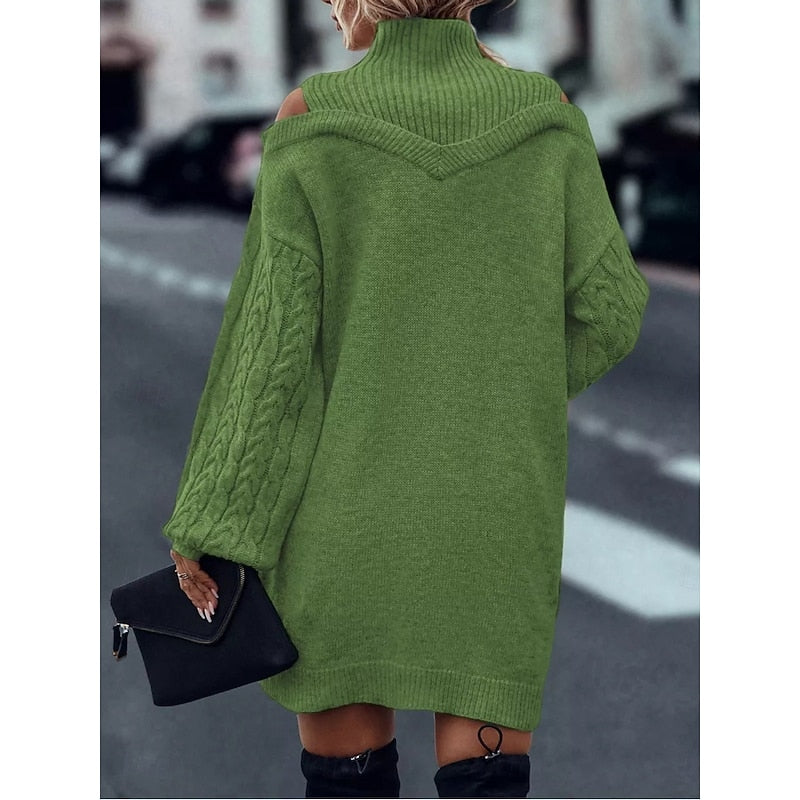 Everly | Turtleneck Sweater Dress with Cold Shoulder Design