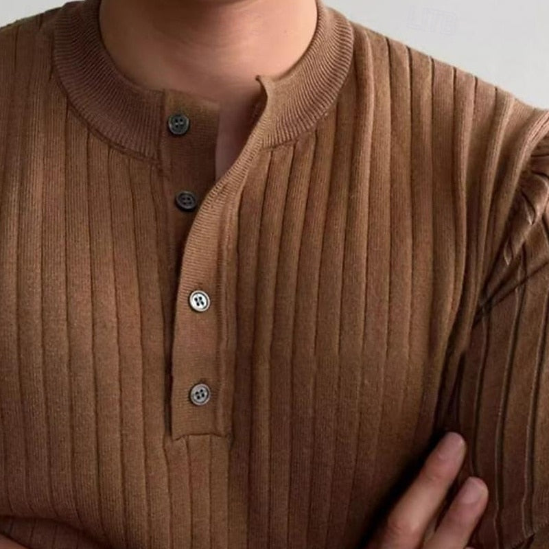 Declan | Textured Ribbed Henley Sweater