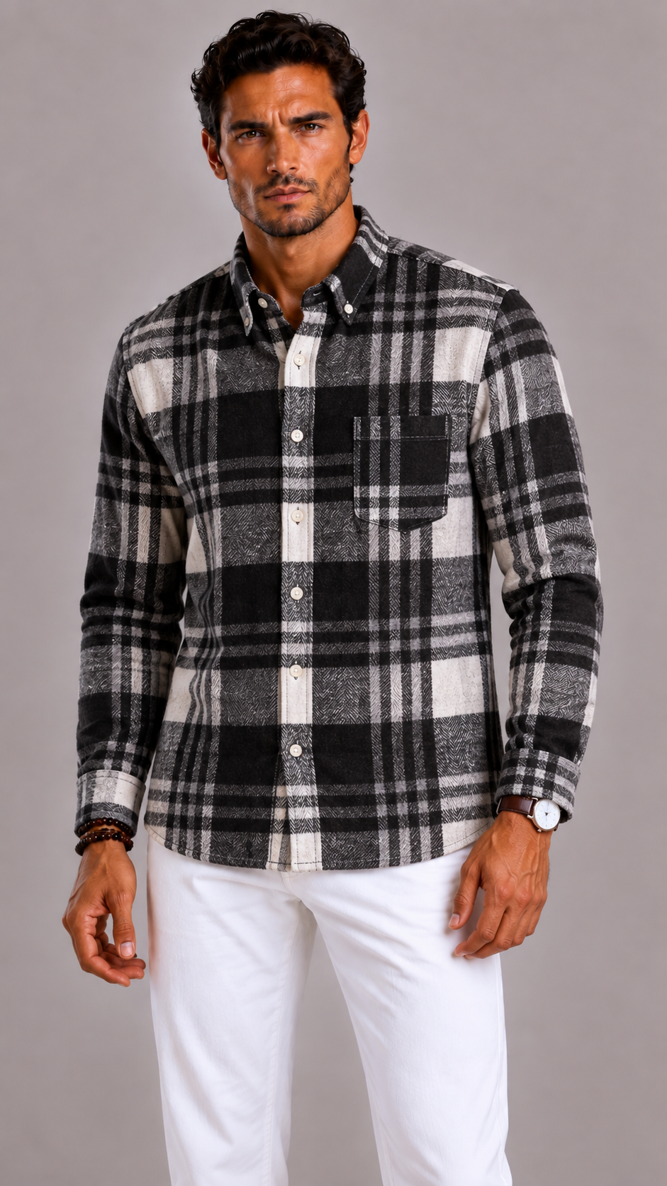 Men's Checked Flannel Shirt in Cotton