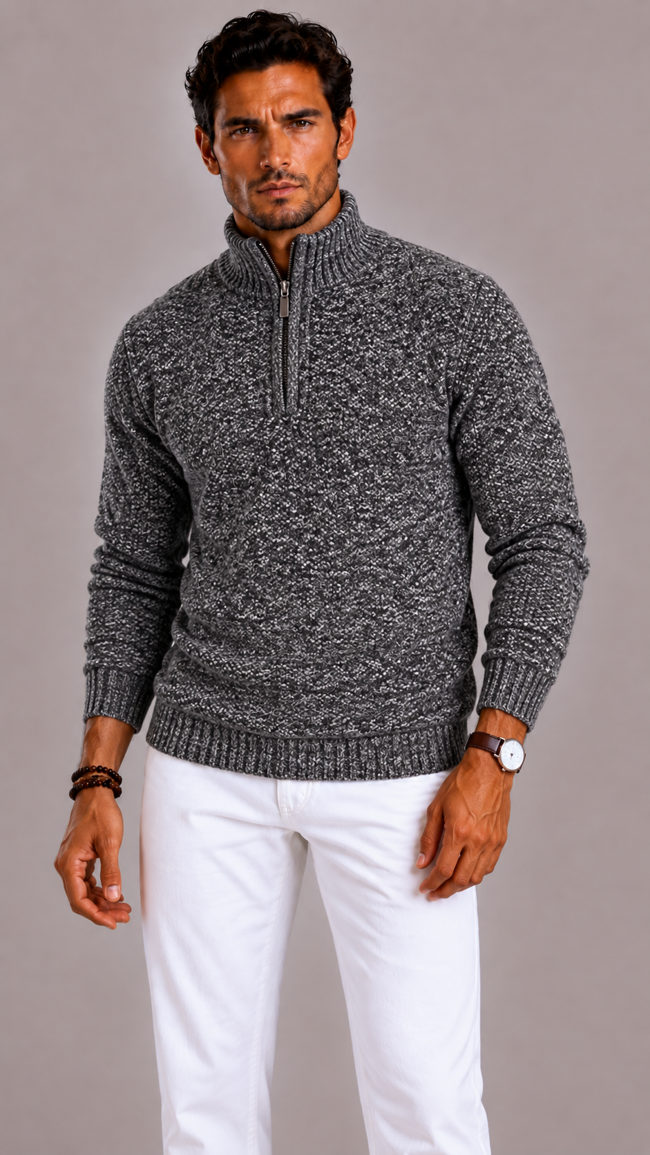 Men's Heavy Fleece Jumper with Regular Fit and Round Neck