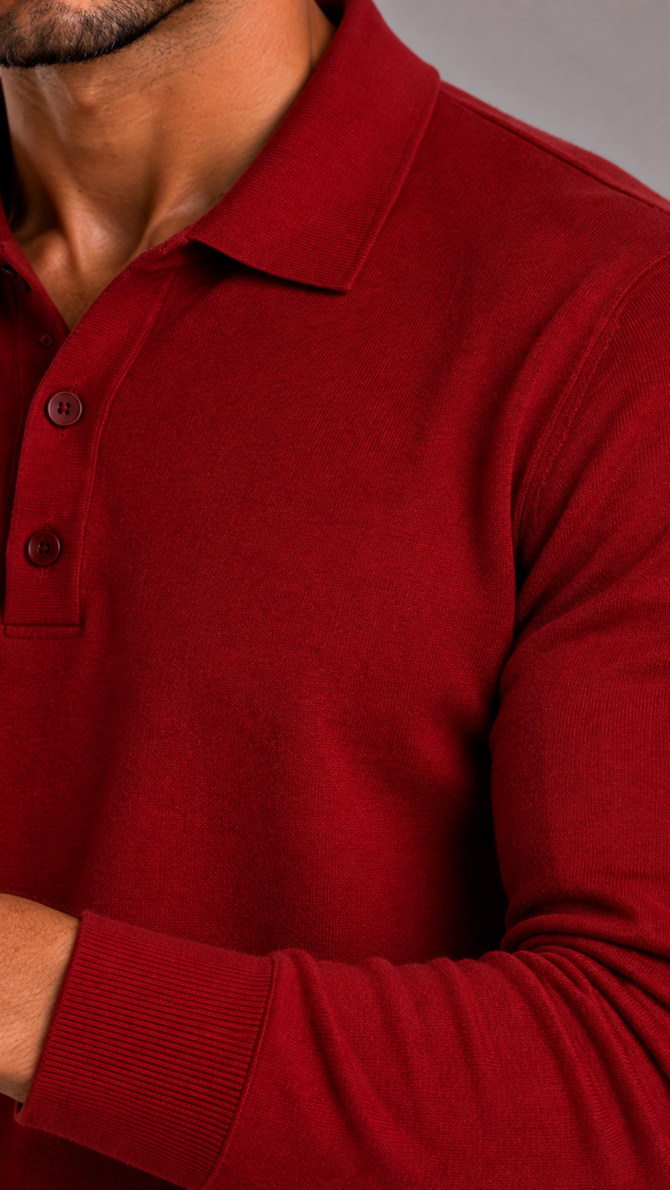 Men's Polo Shirt with Long Sleeves, Collar and Button Closure