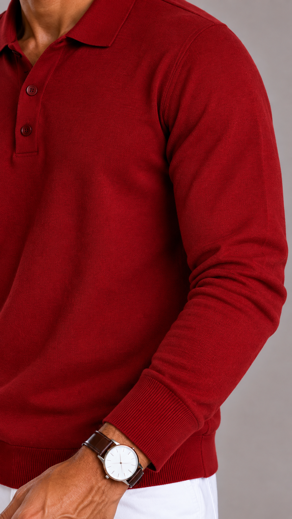 Men's Polo Shirt with Long Sleeves, Collar and Button Closure