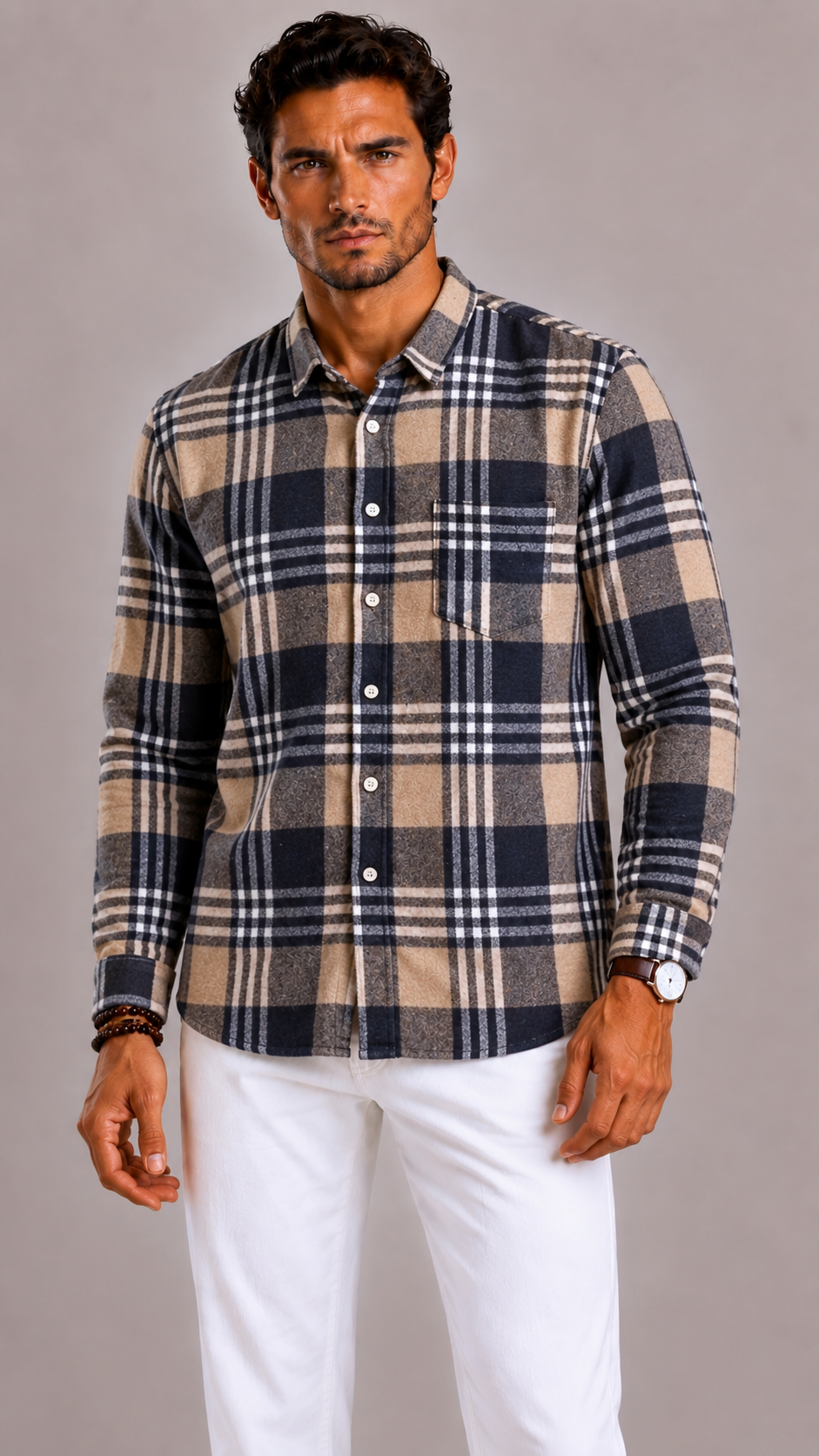 Men's Checked Flannel Shirt in Cotton