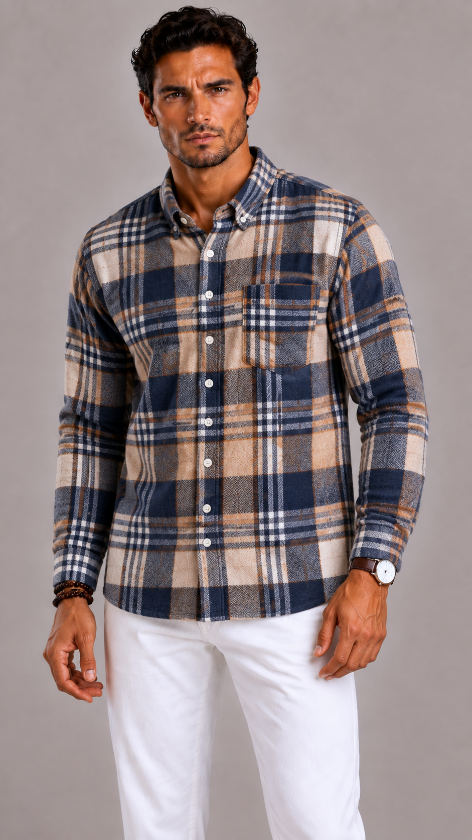 Men's Checked Flannel Shirt in Cotton