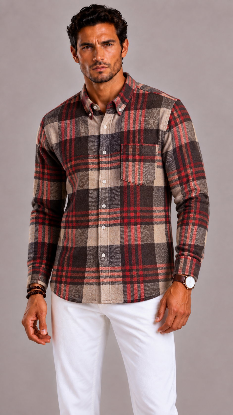 Men's Checked Flannel Shirt in Cotton