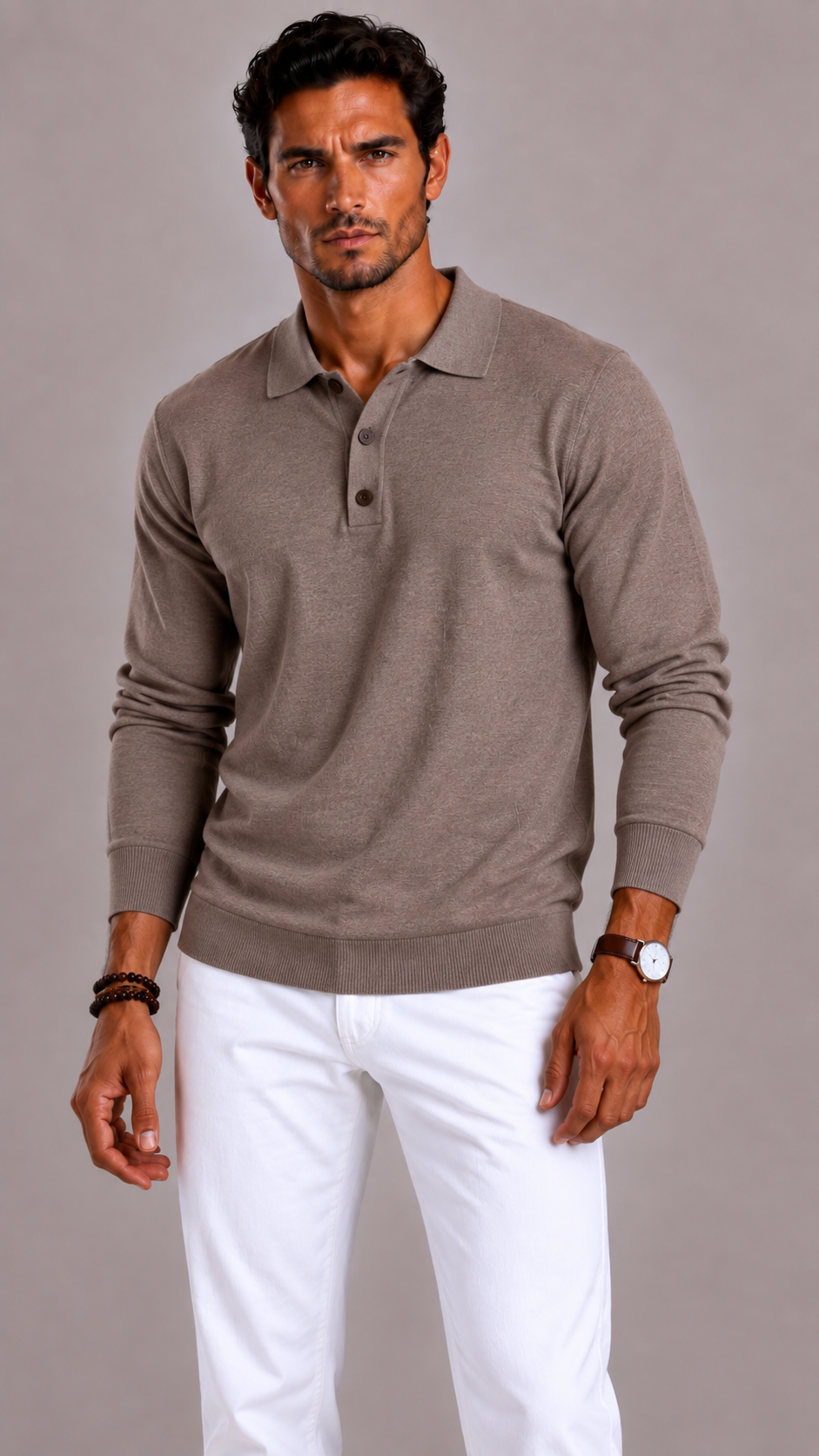 Men's Polo Shirt with Long Sleeves, Collar and Button Closure