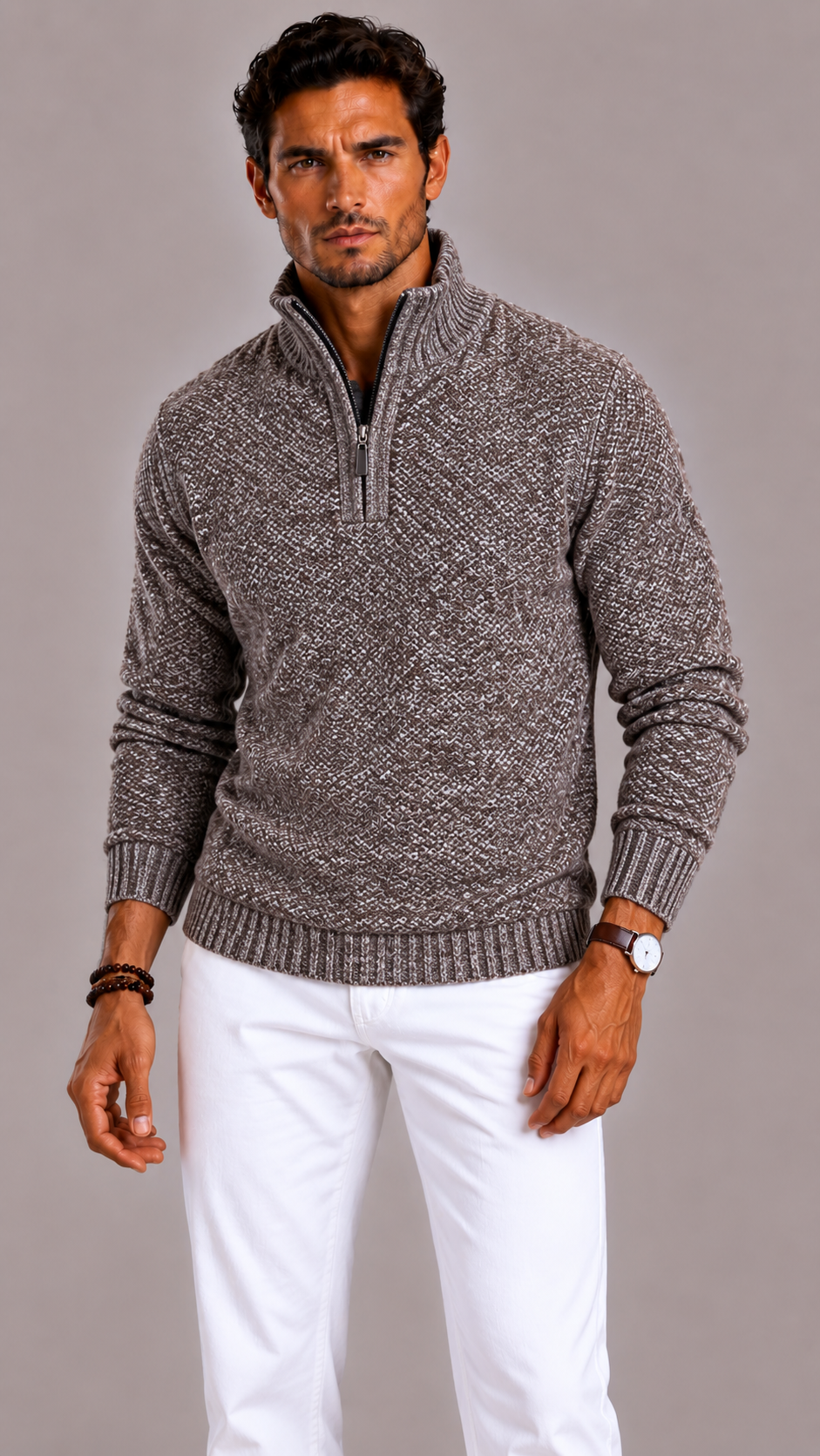 Men's Heavy Fleece Jumper with Regular Fit and Round Neck