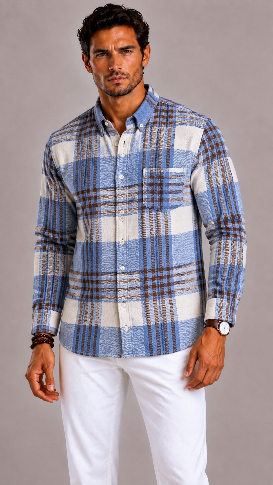 Men's Checked Flannel Shirt in Cotton