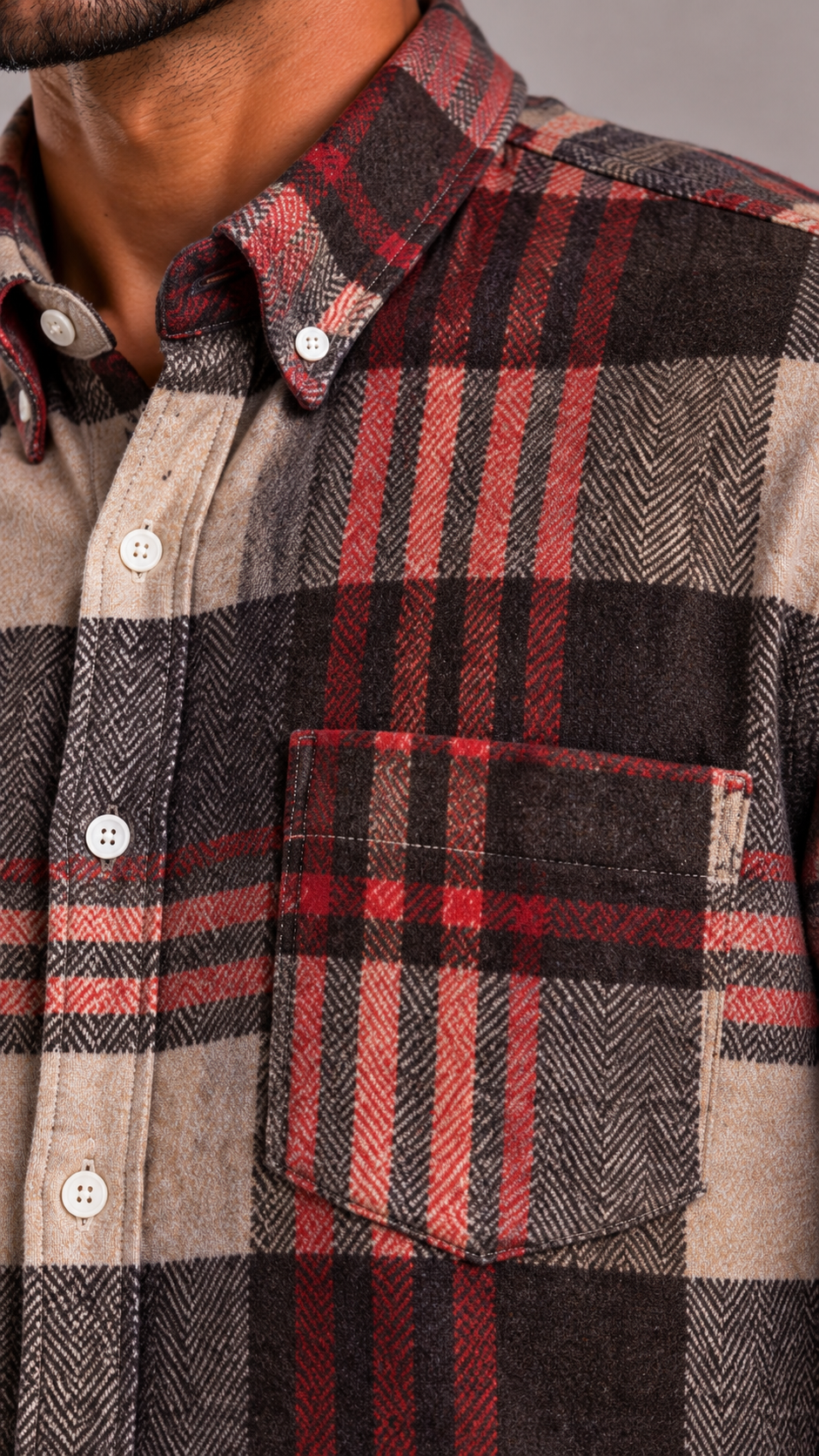 Men's Checked Flannel Shirt in Cotton