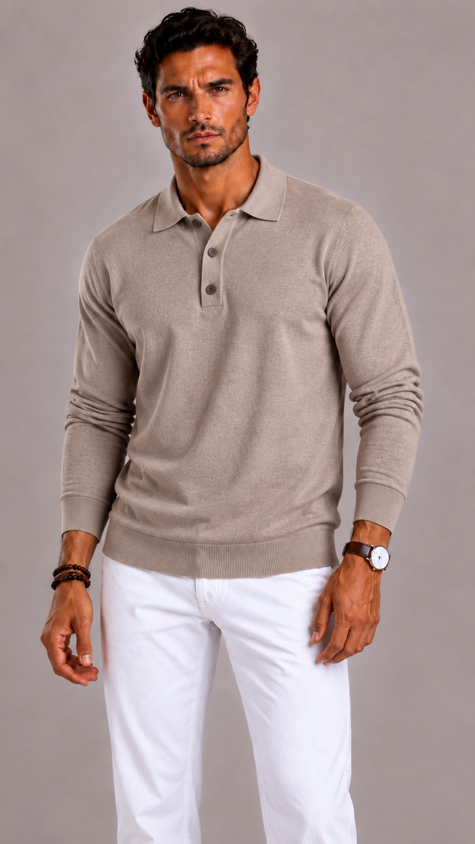 Men's Polo Shirt with Long Sleeves, Collar and Button Closure