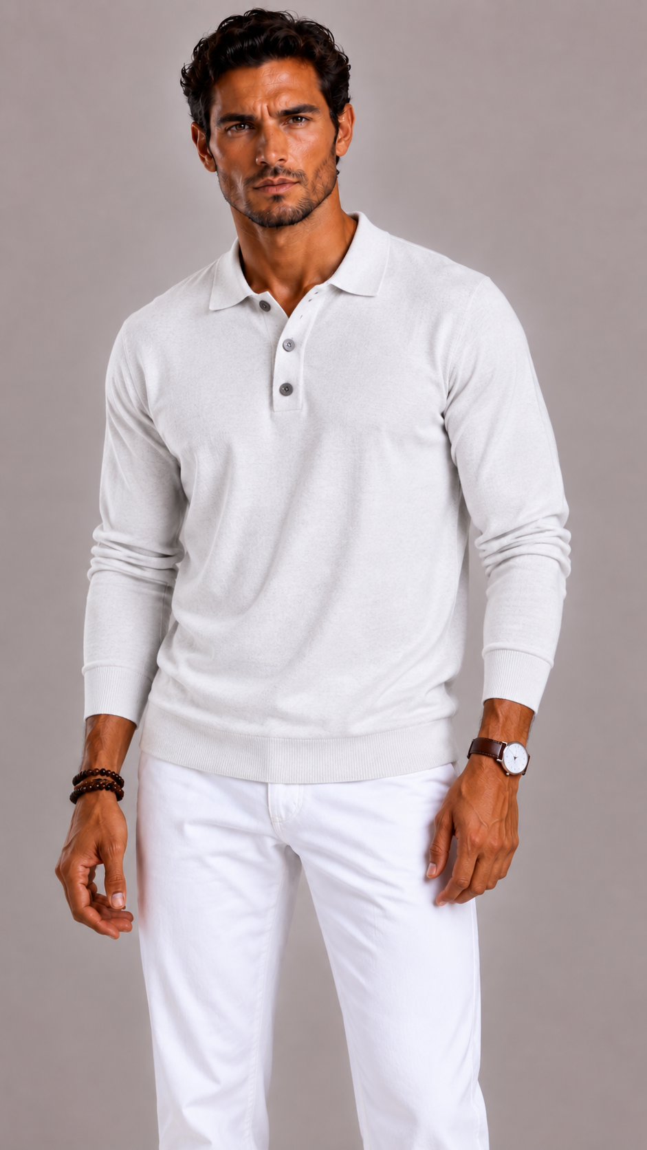 Men's Polo Shirt with Long Sleeves, Collar and Button Closure