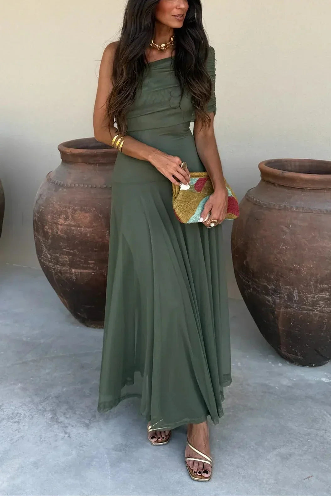 Pleated Maxi Summer Dress for Women