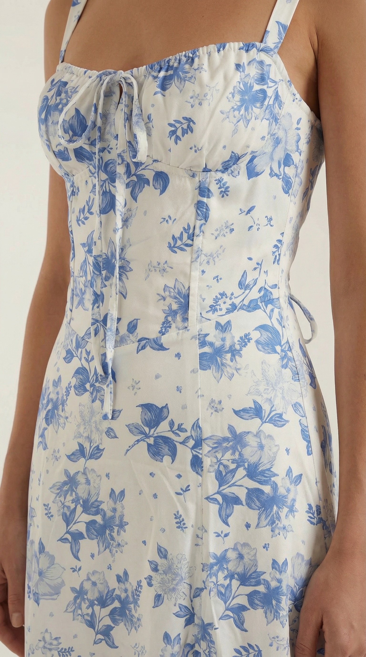 Midi Dress for Women A-Line Vintage Floral Print Heart-Shaped Neck Adjustable Back