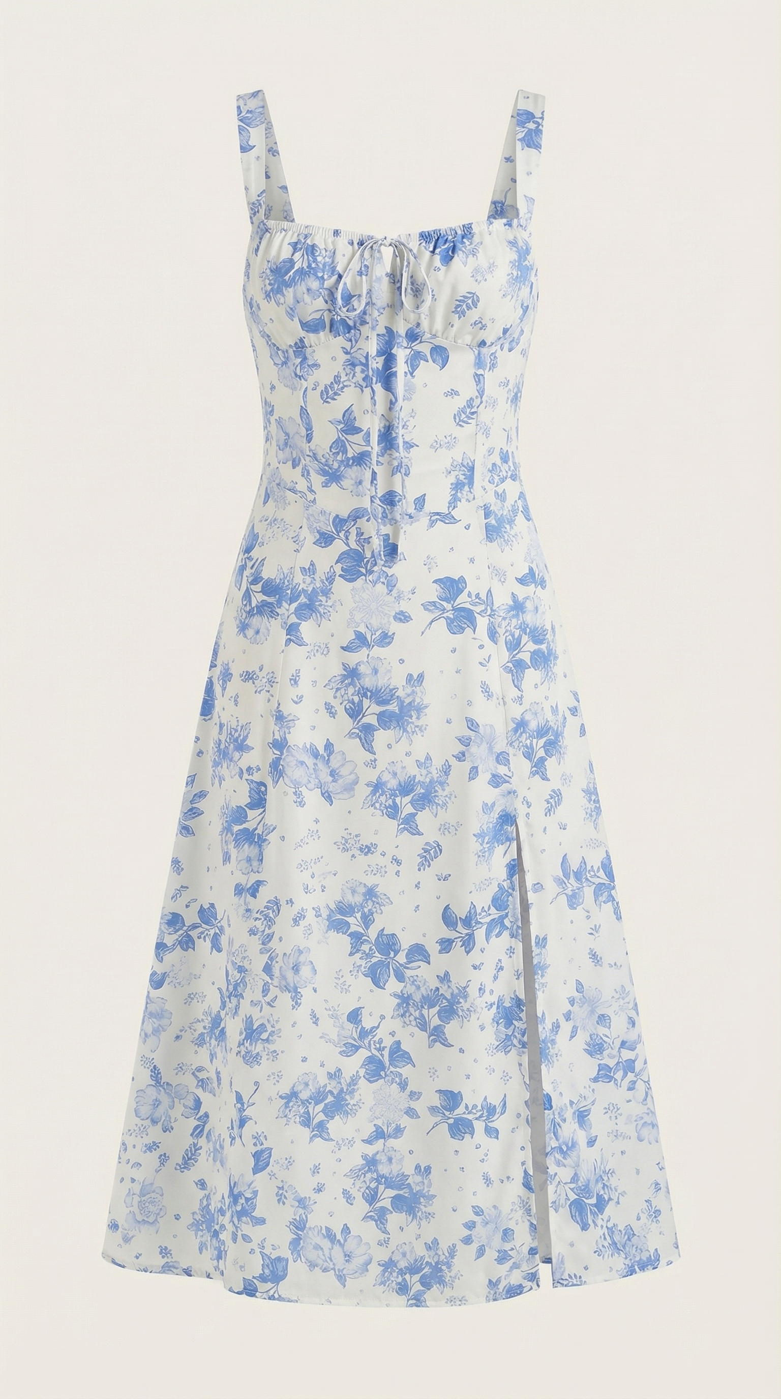 Midi Dress for Women A-Line Vintage Floral Print Heart-Shaped Neck Adjustable Back