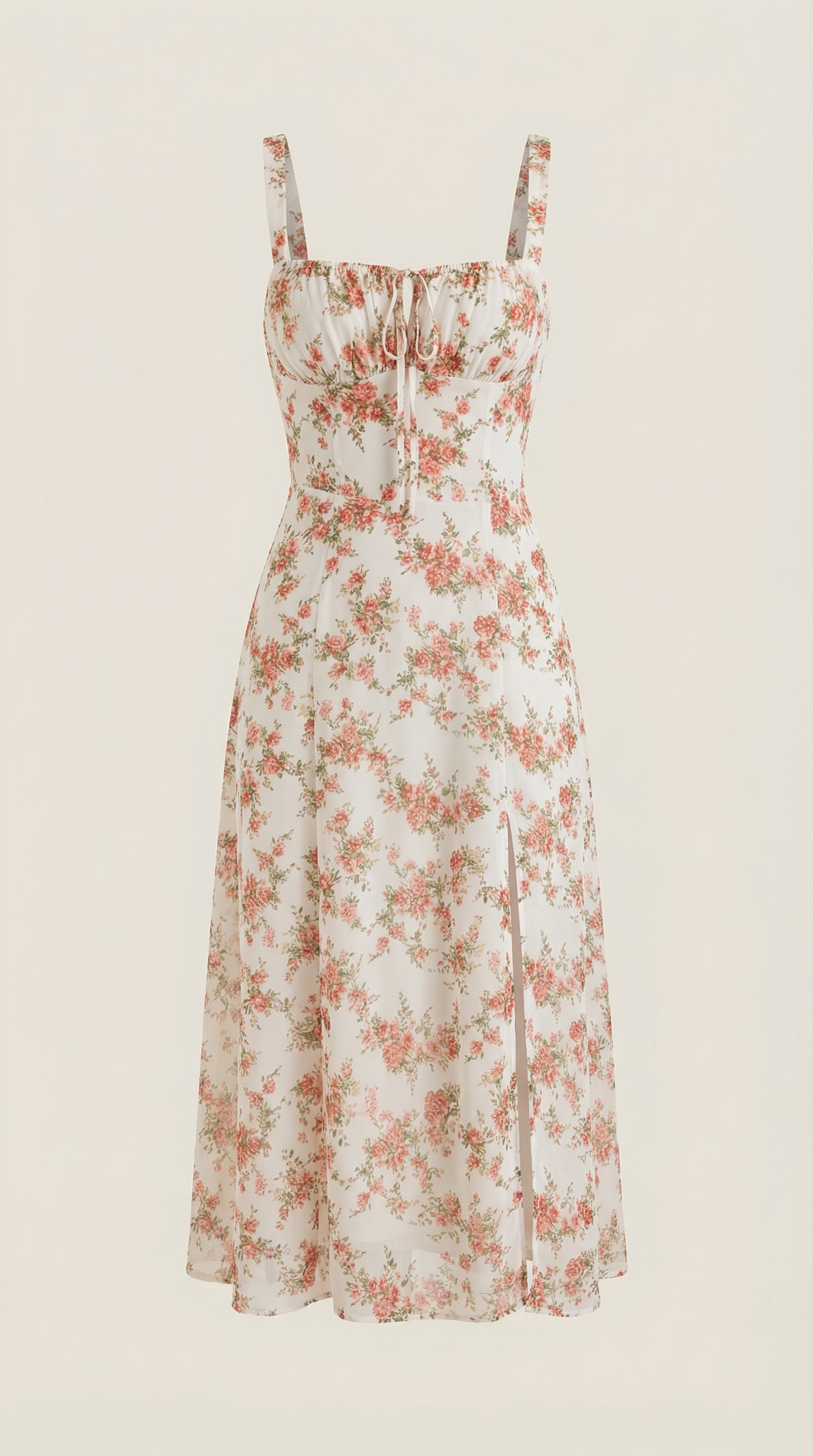 Midi Dress for Women A-Line Vintage Floral Print Heart-Shaped Neck Adjustable Back