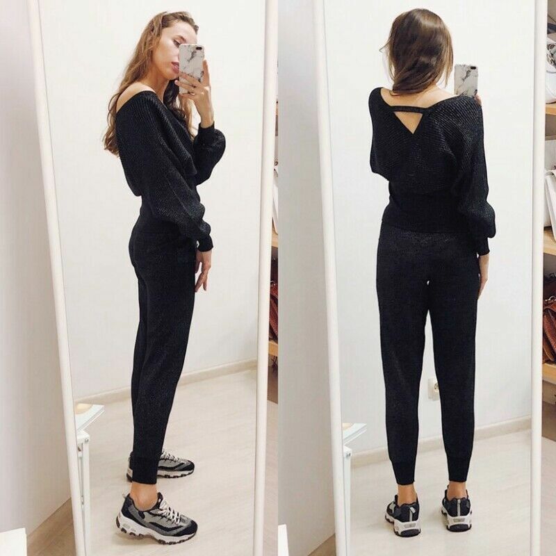 Women's V-Neck Ribbed Sweater and Jogger Set