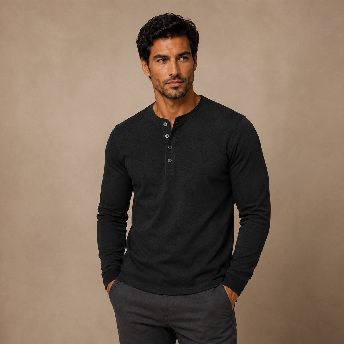 The Brisbane Men's Slim Fit Button Neck Cotton Shirt