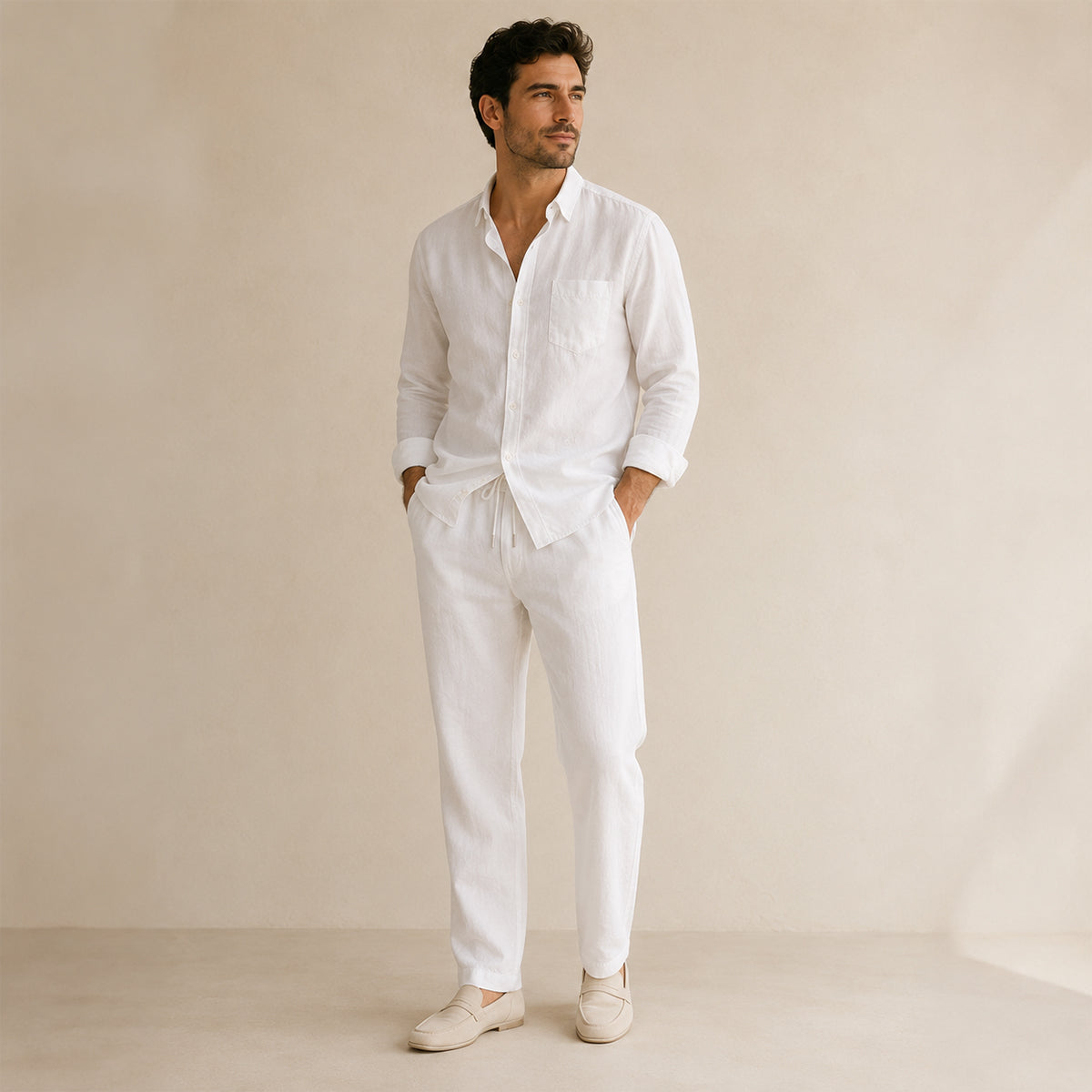 The Monferrato Men’s Linen Shirt and Trousers Set – Casual Two Piece Outfit