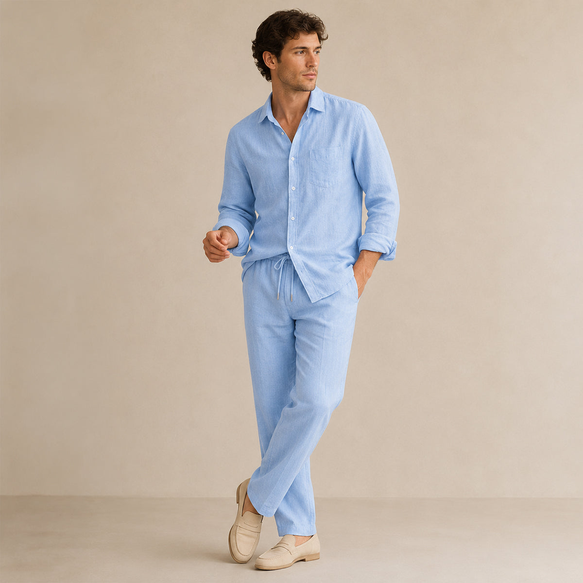 The Monferrato Men’s Linen Shirt and Trousers Set – Casual Two Piece Outfit