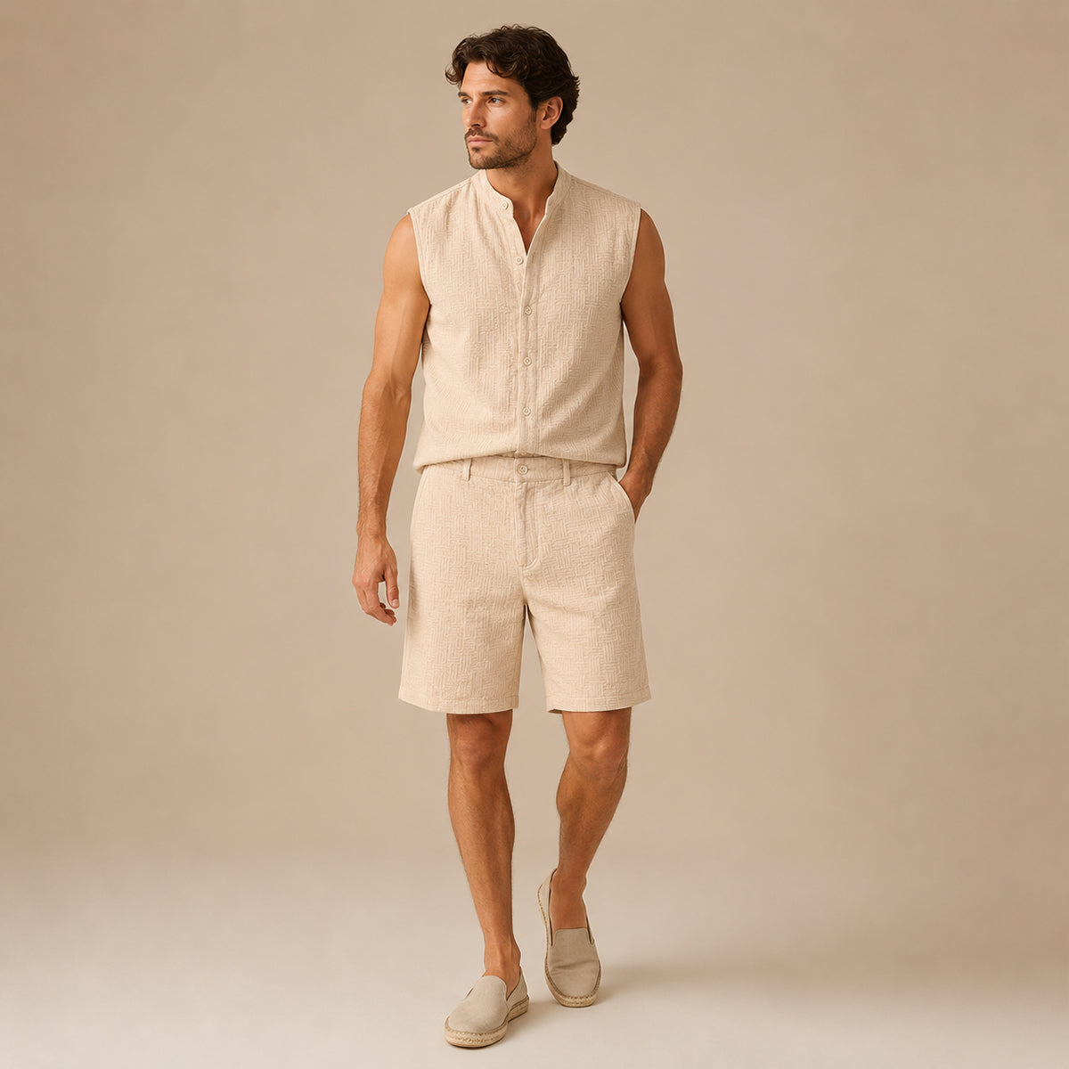 The Ironbridge Men’s Summer Sleeveless Button-Up Shirt & Shorts Set