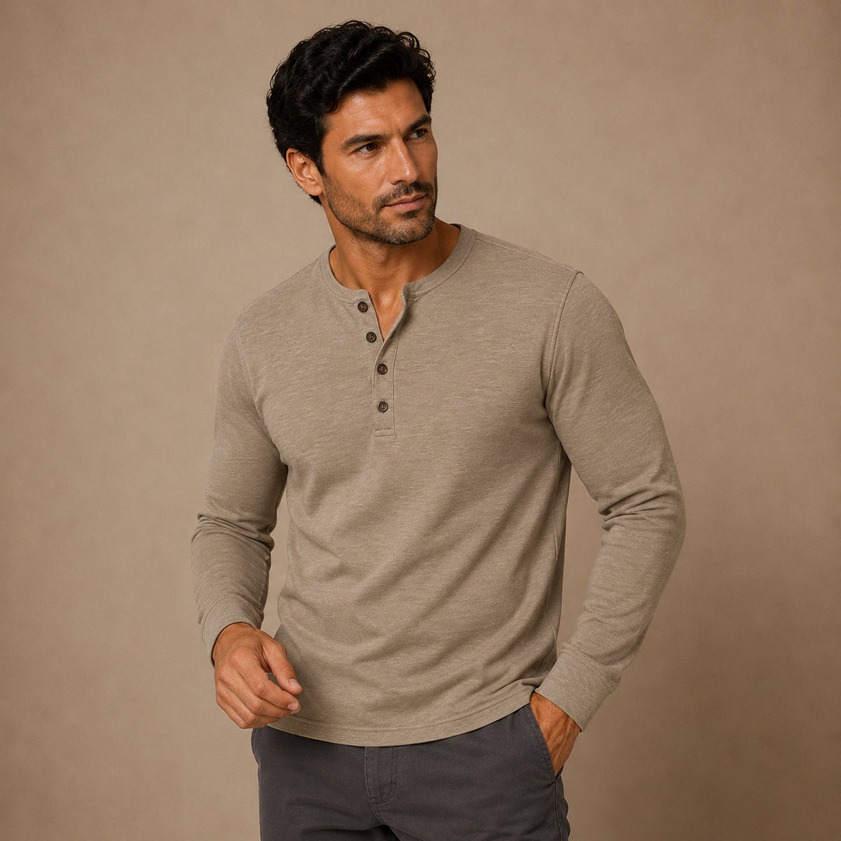 The Brisbane Men's Slim Fit Button Neck Cotton Shirt