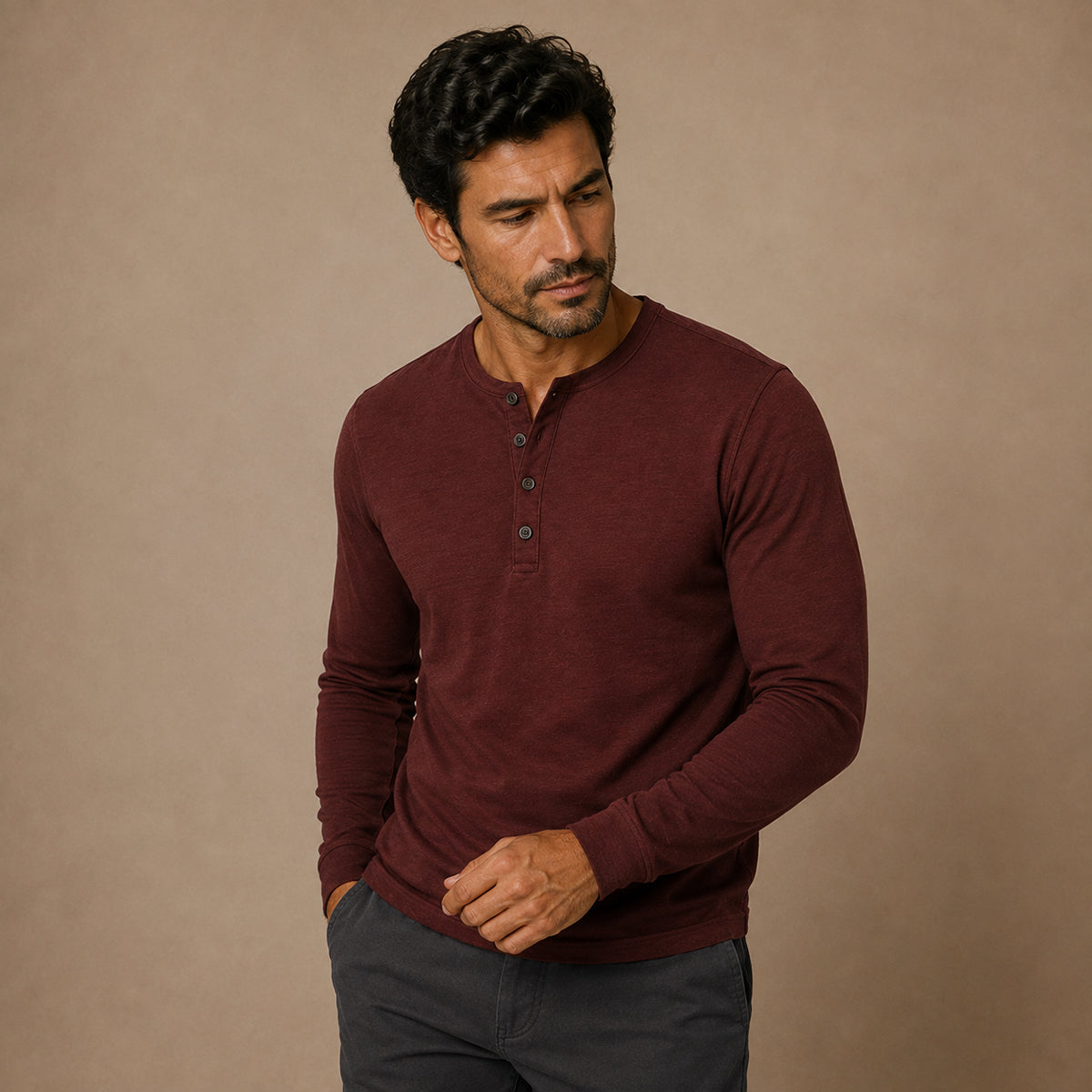 The Brisbane Men's Slim Fit Button Neck Cotton Shirt