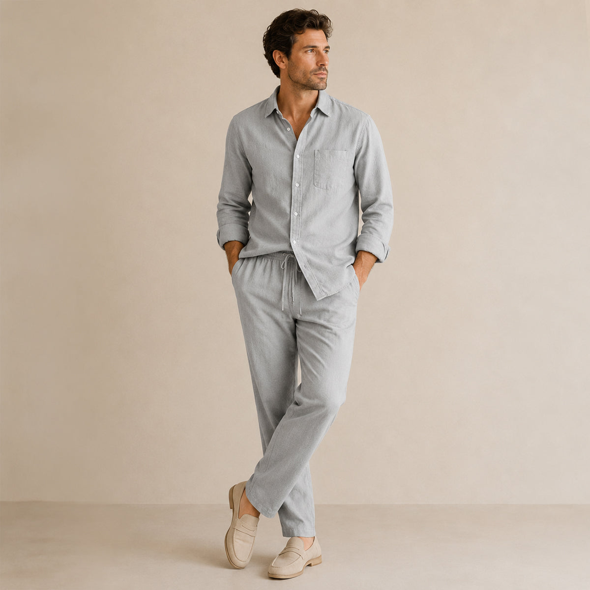 The Monferrato Men’s Linen Shirt and Trousers Set – Casual Two Piece Outfit