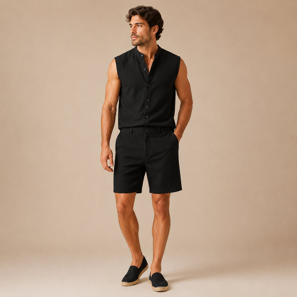 The Ironbridge Men’s Summer Sleeveless Button-Up Shirt & Shorts Set