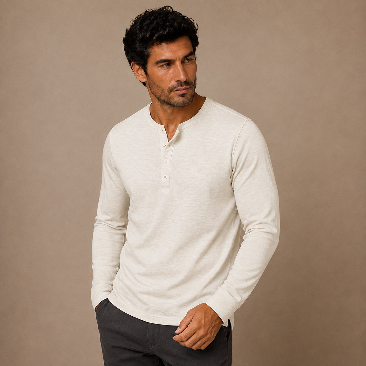 The Brisbane Men's Slim Fit Button Neck Cotton Shirt