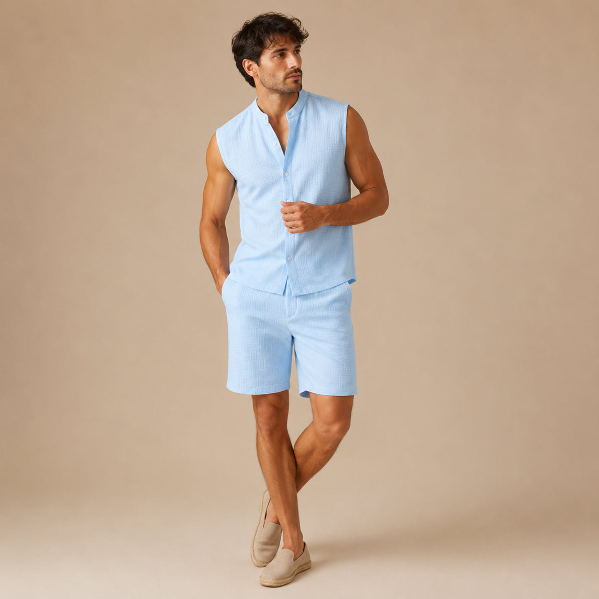 The Ironbridge Men’s Summer Sleeveless Button-Up Shirt & Shorts Set