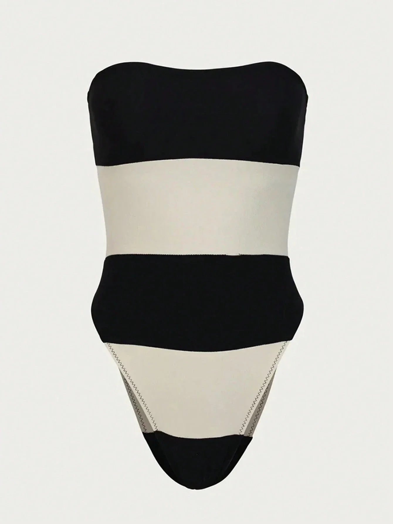 Strapless Jumpsuit for Women with High Leg Cut and Contrast Stripes