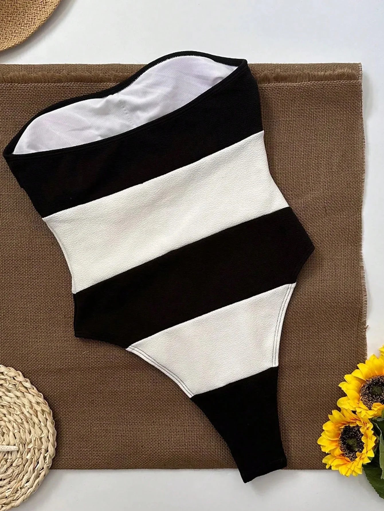 Strapless Jumpsuit for Women with High Leg Cut and Contrast Stripes