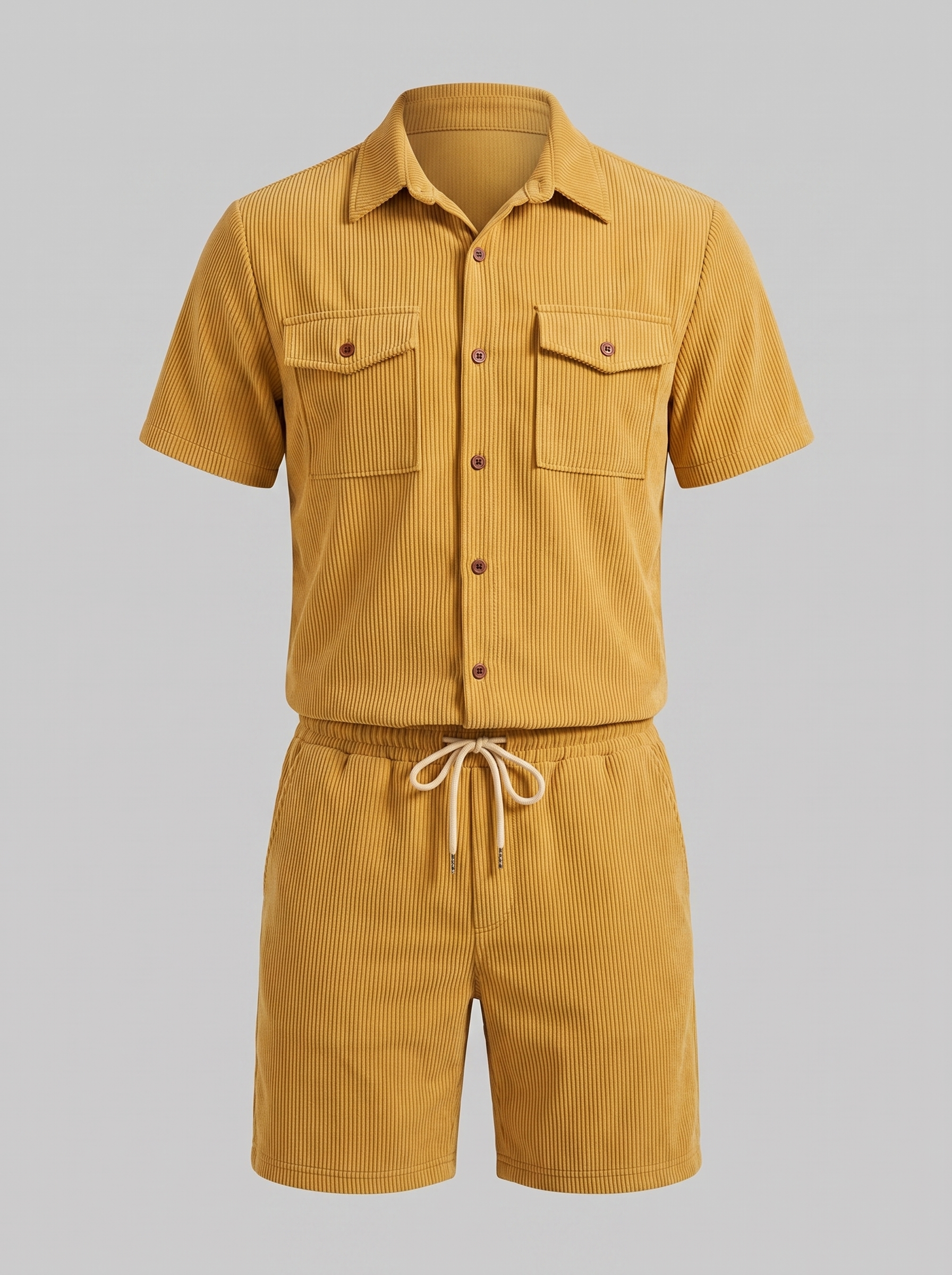 Shirt Shorts Set Heren Ribgebreide Streep Casual